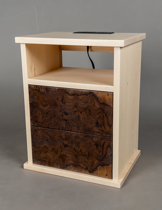 Maple and walnut burl floating nightstands