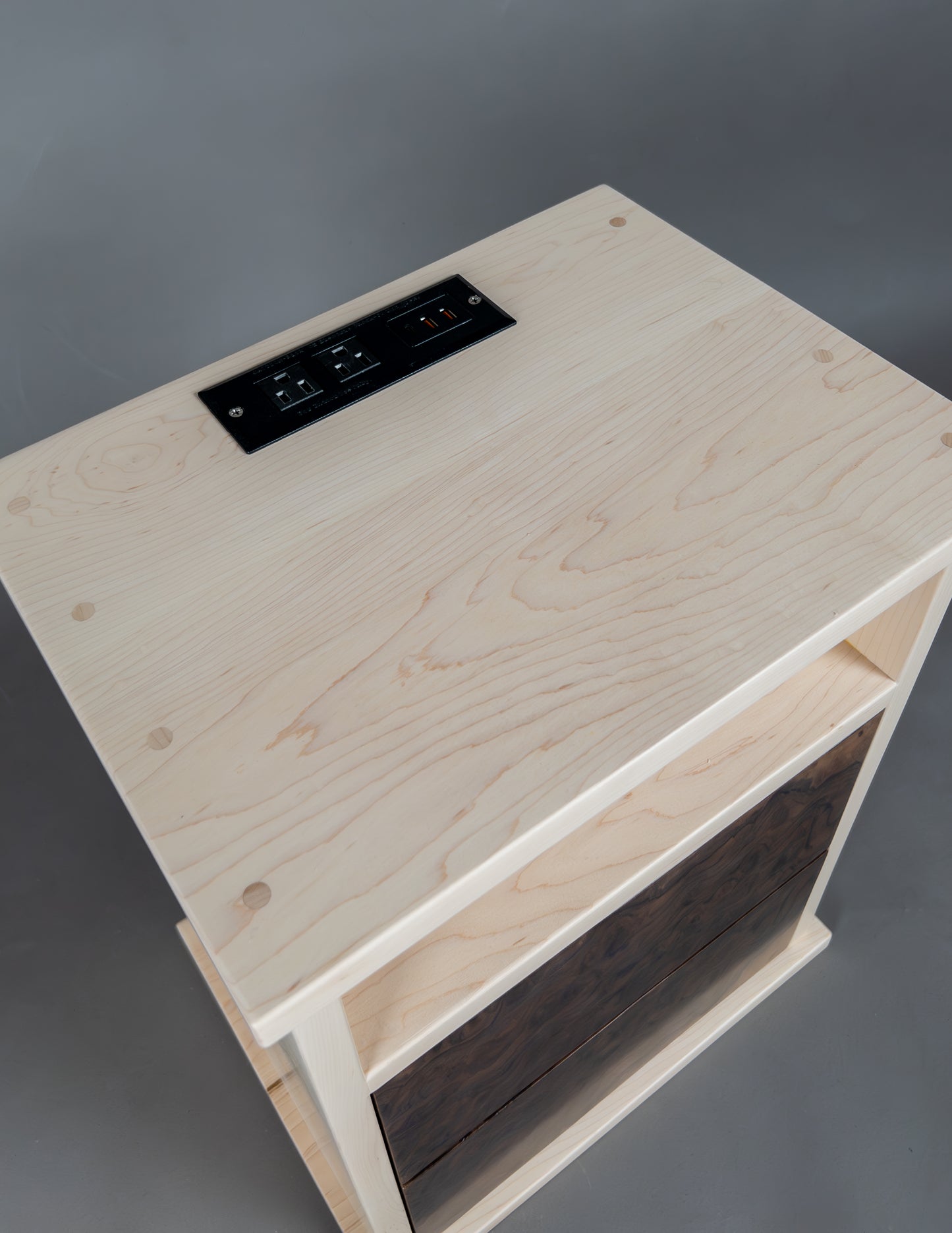Maple and walnut burl floating nightstands