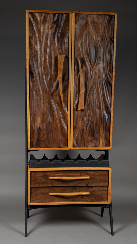 hand carved liquor cabinet